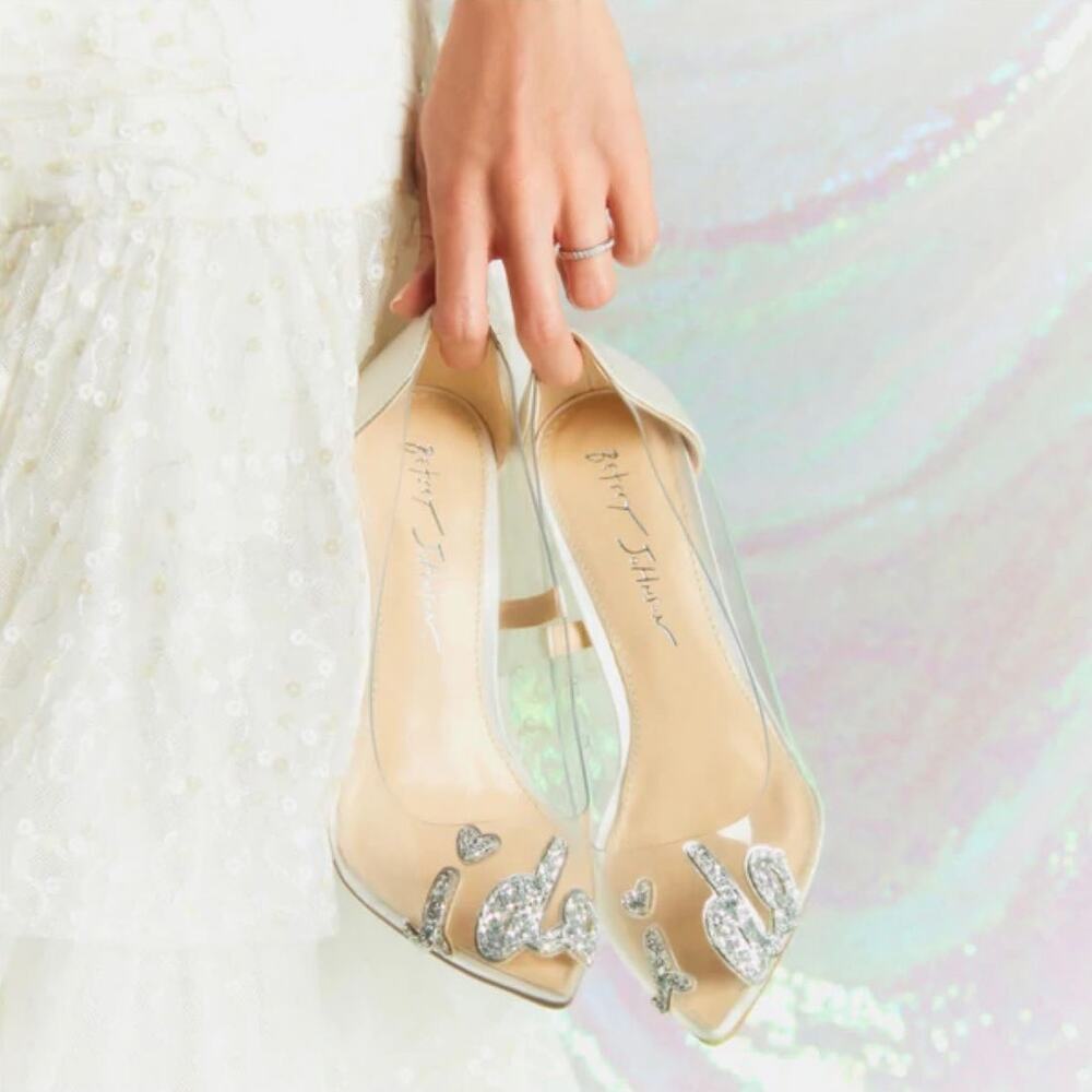 Betsey Johnson "I Do" Bridal Clear Stiletto Pumps White Size 9M